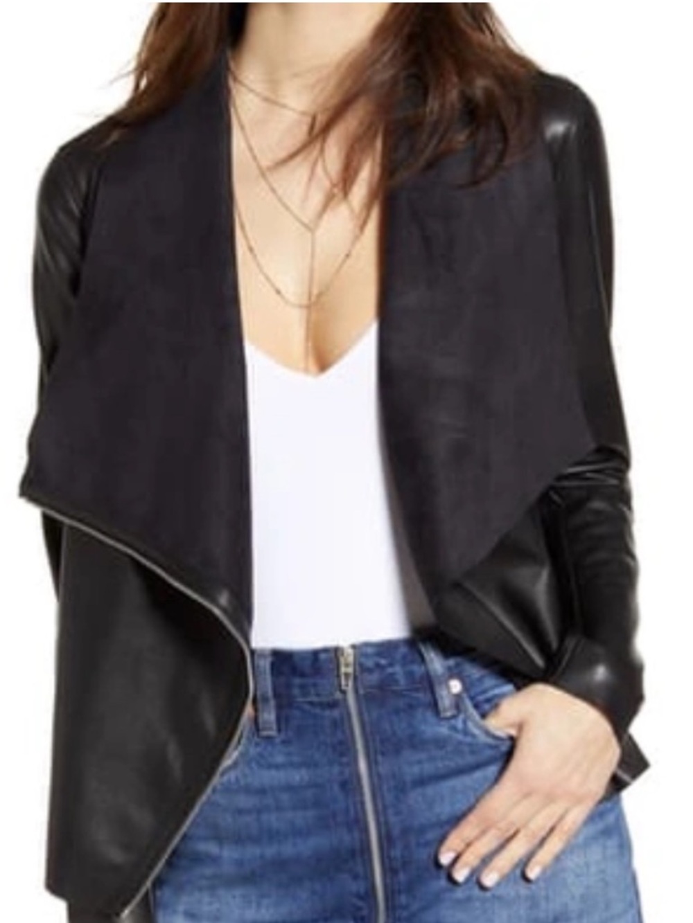BLANK NYC Women’s Black Draped Faux Leather Jacket Size M